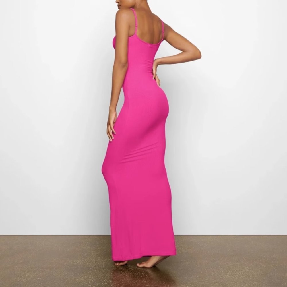 RARE Skims Ribbed Lounge Long Slip Dress Maxi - Hot Pink - Picture 6 of 8